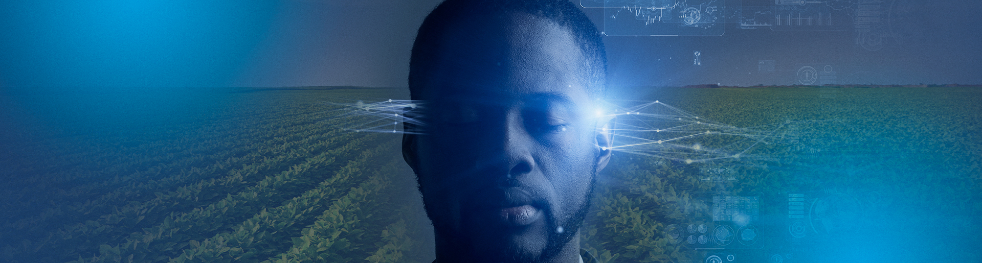 composite image of man and tech graphics overlaid on crop